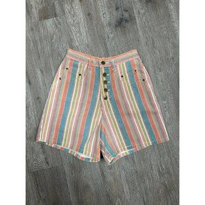 Chazz by Charles Chailian Striped Multicolor Button Shorts Cotton‎ Hi-Rise Large